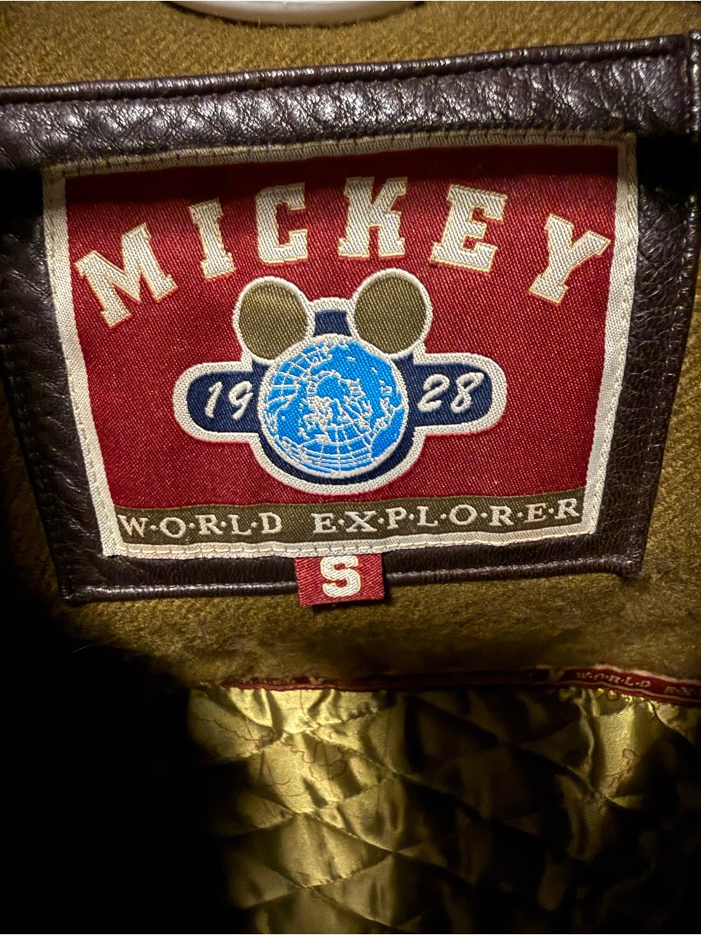 Disney World Explorer Brown Leather Bomber Jacket - Picture 3 of 6